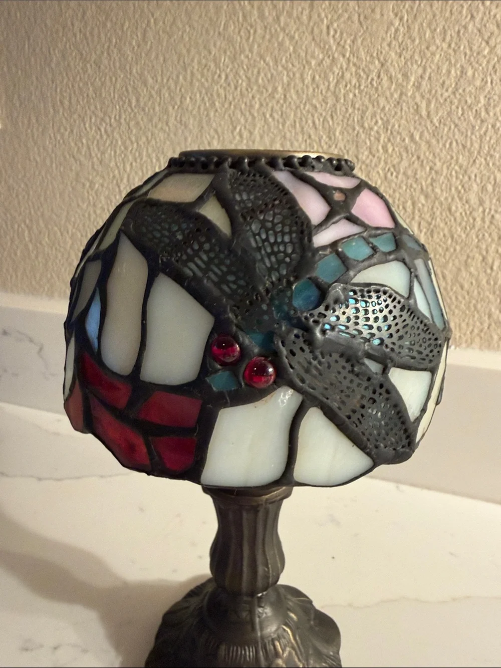Vintage Stained Glass Dragonfly Candle Holder